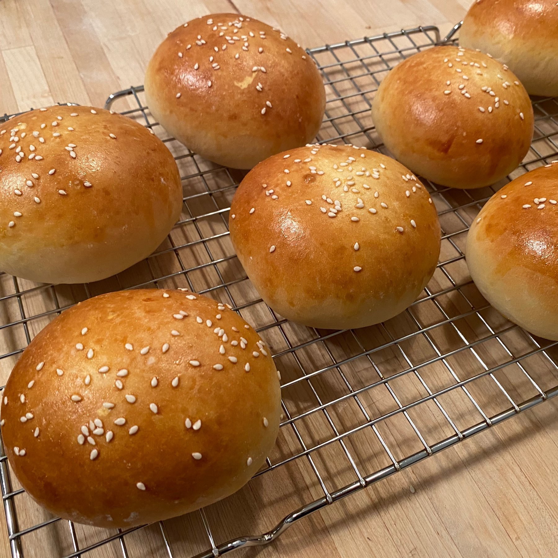 freshiy baked hamburger buns with sesame seeds