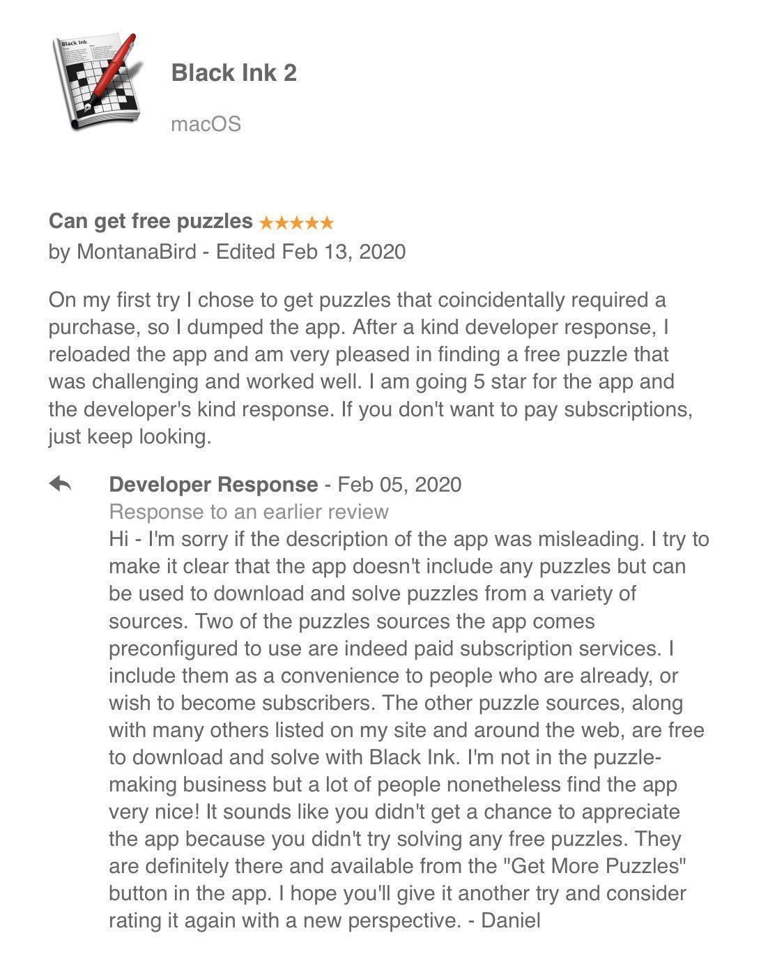 Screenshot of App Store Review acknowledging my reply convinced them to update their rating.